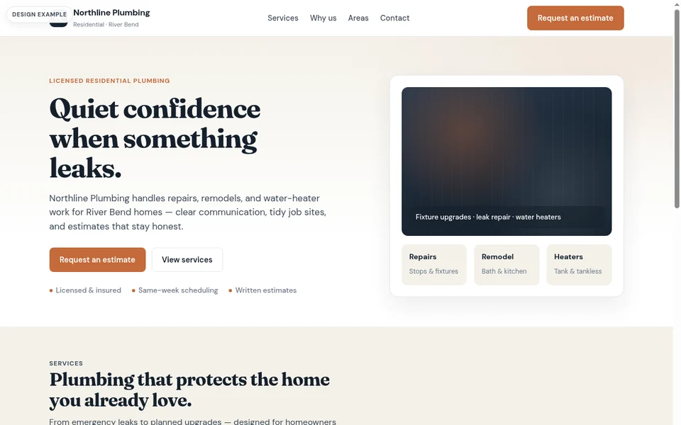 Design example — plumbing desktop site